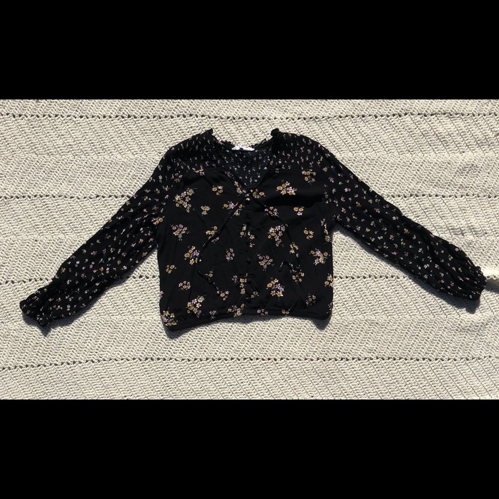 Black floral blouse with ties